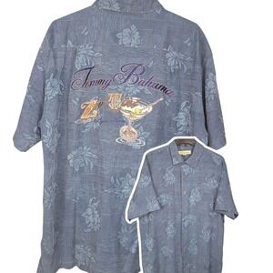 Tommy Bahama Mens XL Blue Floral ZEN TINI Martini 100% Silk Short Sleeve Shirt